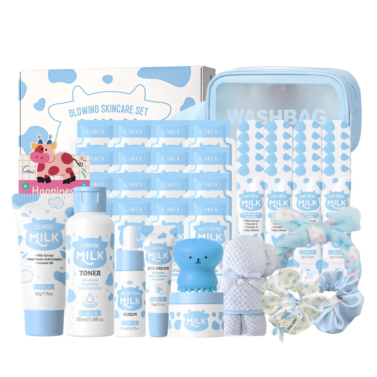 Milk Skincare Set - Skincare For Girls 10-12 - Skin Care For Kids With Milk Cleanser,Serum,Face Cream,Toner,Eye Cream,Hand Cream,Lip Balm,Washbag, Kids Face Wash Set Girls Skin Care For Kids Gentle All Skin Types