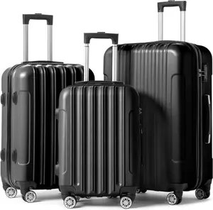 【Father's Day Gift】 Ubesgoo Luggage Set of 3 Hardside Carry on Suitcase Sets with Spinner Wheels & TSA lock, Portable Lightweight ABS Luggages for Travel, Business - Black(20/24/28)