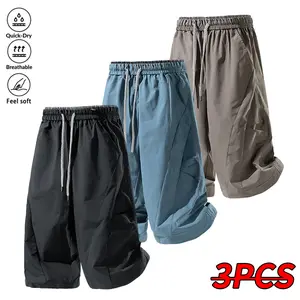 3PCS Summer Men’s Breathable Quick-Dry Beach Shorts — men’s waist-cinched shorts with pockets; breathable summer swim shorts; quick-dry; suitable for everyday wear; great gift for him