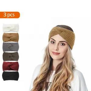 3 Pcs Women's Solid Knitted Headbands & HairBands, Christmas Gifts for Best Friends, Warm Fashion Hair Accessories for Outdoor, Yoga & Makeup