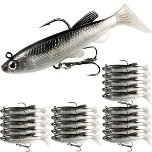 20pcs Fishing Lures for Bass, Fishing Jig Head Swim Shad Lure, Soft Plastic Swimbaits with Tail, Trout Bass Sinking Baits Kit for Saltwater/Freshwater, Fishing Gear and Fishing Gifts