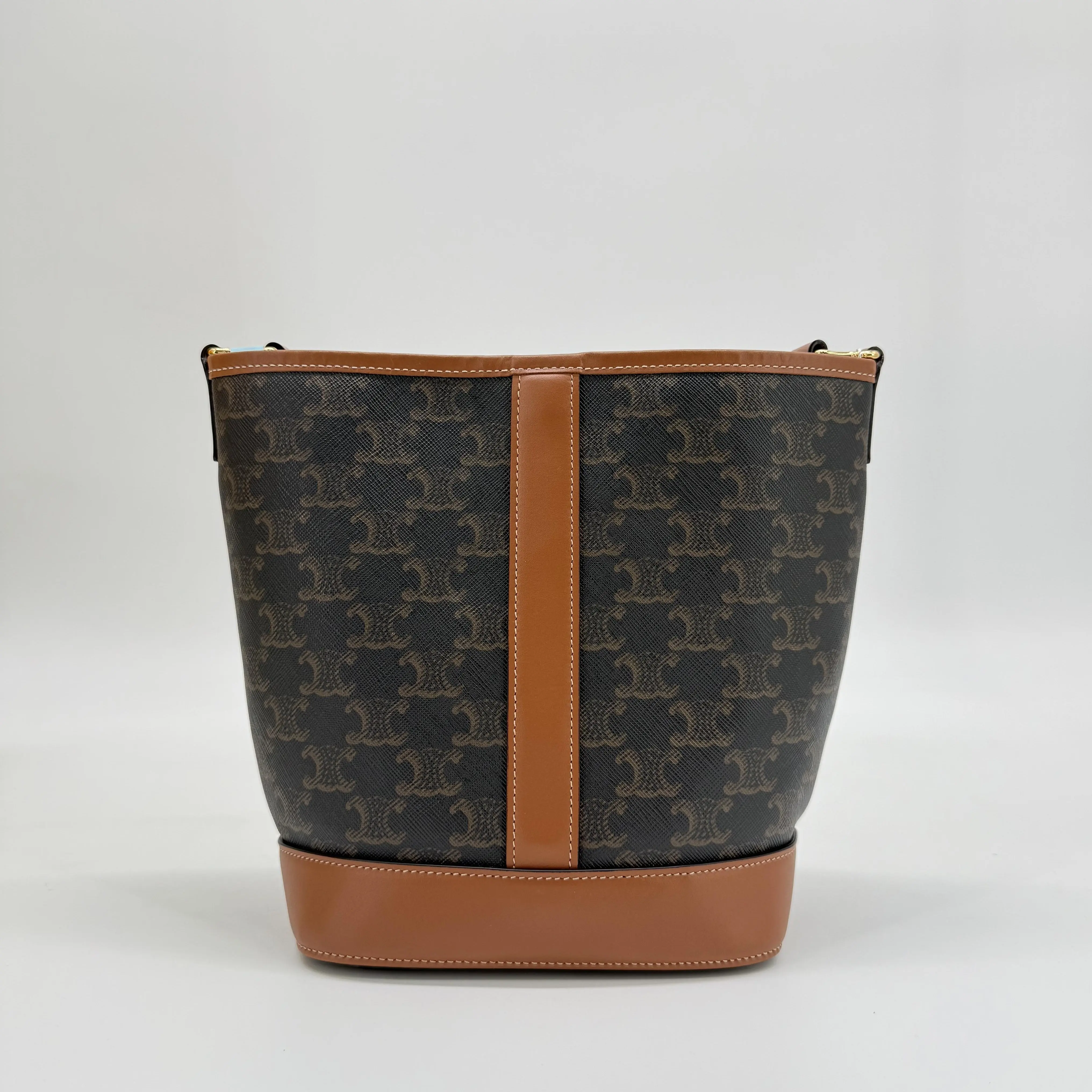 Pre-owned Celine Canvas Coated Crossbody Bags Small Triomphe Coated Brown Canvas Crossbody Shoulder Bag Snap Closure, Gold Accents, Adjustable Leather Shoulder Strap, Final Sale