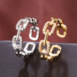 2pc Bohemian Style Adjustable Copper Open Ring for Men and Women, Elegant Adjustable Chain Ring with Sparkling Cubic Synthetic Zircon​ Inlay - Chic and Sexy Design for Casual Wear or Parties