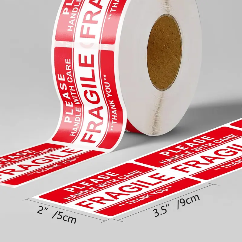 Self Adhesive Fragile Warning Labels, 5x9 cm, 500 per Roll, Handle with Care for Shipping, Handling and Office Packaging, Self Adhesive Labels