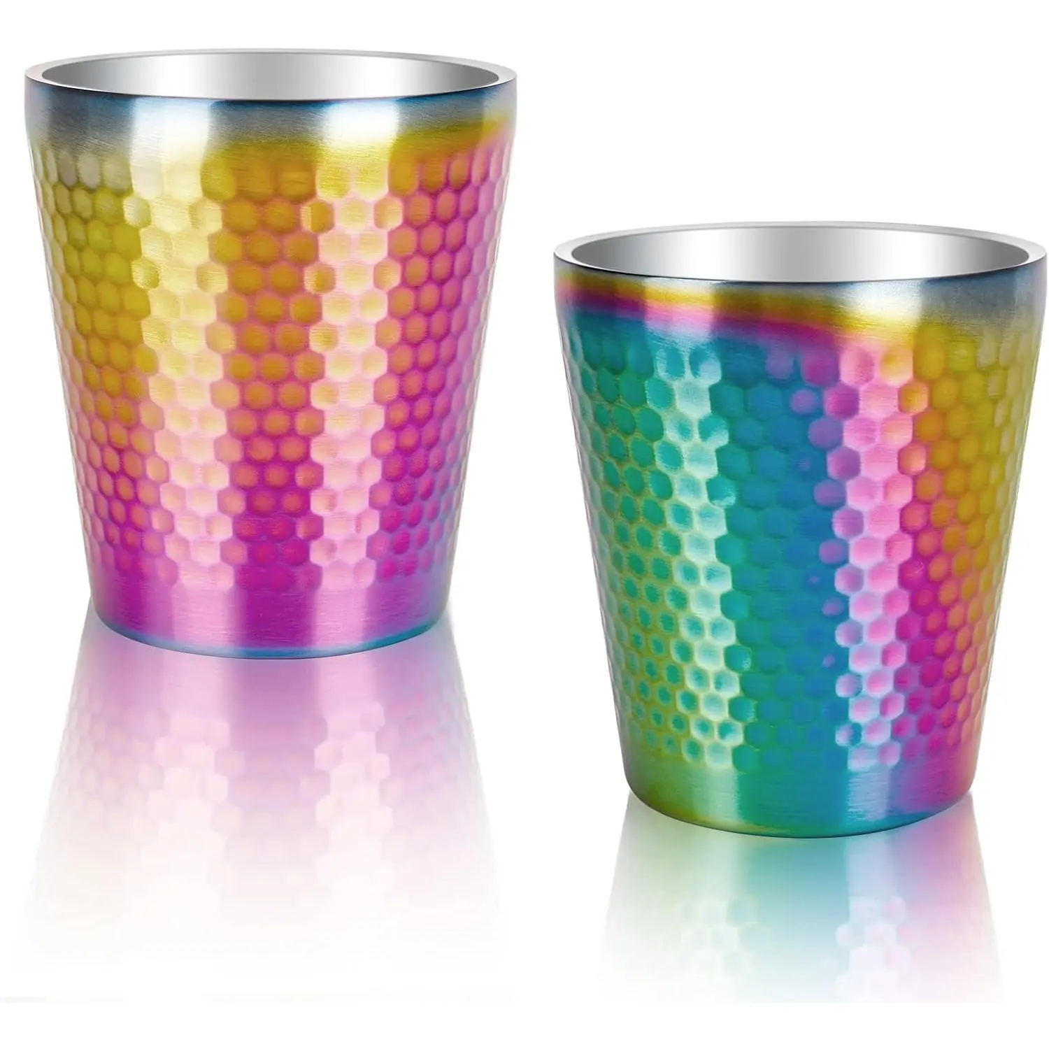 Stainless Steel Cups 2 Packs 10oz/300ml Stackable Double Wall Insulated Metal Shatterproof Cups Titanium-Plated  Textured Surface Heat Resistant Dishwasher Safe (Rainbow)
