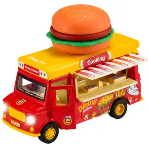 Kids Interactive Burger Truck Toy - Alloy Pull-Back with Magnetic Sensing, Lights & Music, Perfect Pretend Play Gift for Boys & Girls