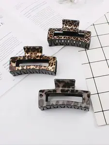 3pcs Autumn Winter Vintage Leopard Print Square Hollow Hair Clips for Short Thin Hair, Stylish Retro Hair Accessories