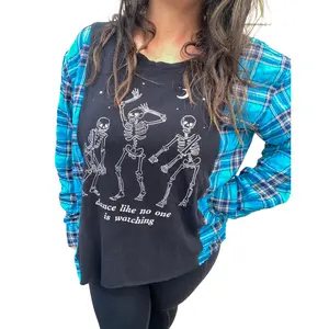 Flannel Rework Skelton dancing, Holiday size XL