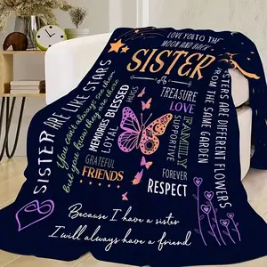 1Pc Sister Love Super Soft Flannel Blanket – Cozy HD Printed Gift For Birthdays, Christmas, Thanksgiving – Lightweight & Comfortable Throw With Heartfelt Messages, Butterfly & Star Design, Perfect For Home, Office, Or Travel, Cozy Home Accessory |   Butte