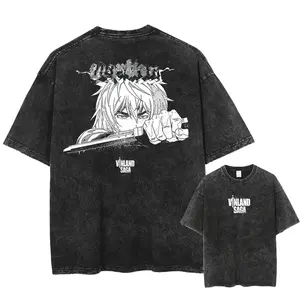 valentine shirts Vinland Saga Anime Vintage T Shirt Thorfinn Karlsefni Printed Washed Tee Men Manga Cotton T-shirts Harajuku Male Casual Tshirt