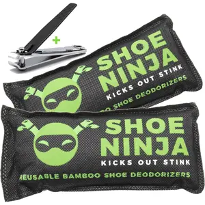 Shoe Deodorizer Inserts - Shoe Odor Eliminator - Activated Charcoal to Absorb Shoe Smell - Pack of 2 Shoe Smell Eliminator with  Clippers
