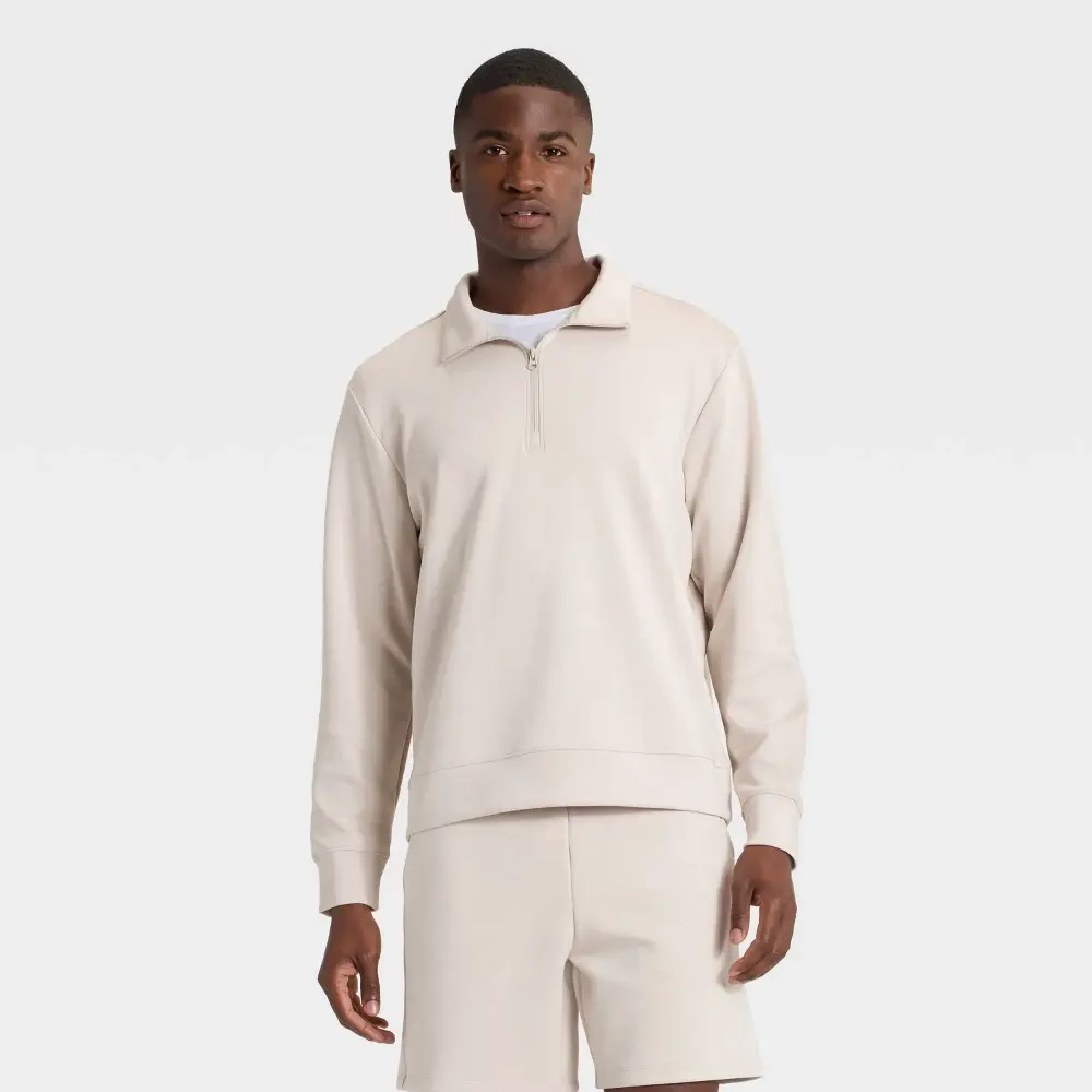 Men's Sleek Spacer Half Zip Sweatshirt - All In Motion Beige S