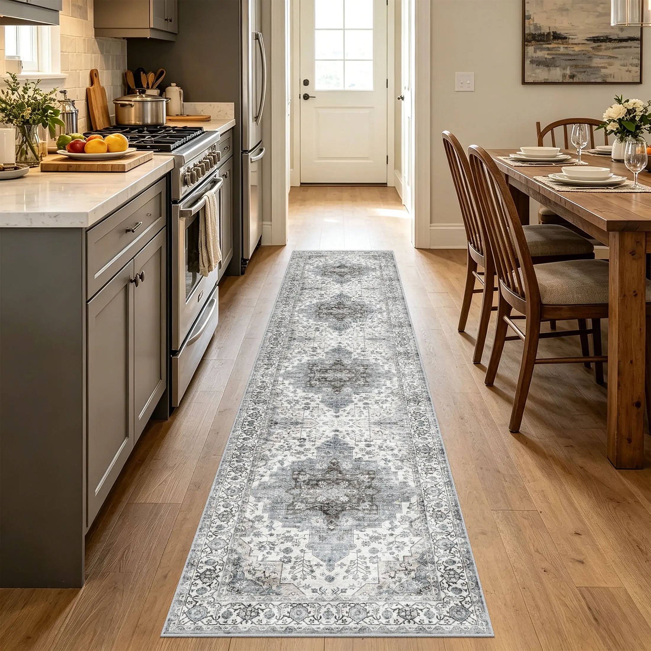 2' x 10.6' Vintage Persian Printed Runner Rug – Washable, Non-Slip Thin Area Rug with High-Definition Pattern for Long Hallway, Kitchen & Entryway