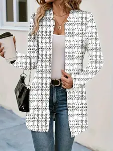 Women's Fall Winter Gingham Long Suit Jacket, Fitted Design, Clear Fabric Texture, Fashionable and Elegant, Perfect for Friend Gatherings