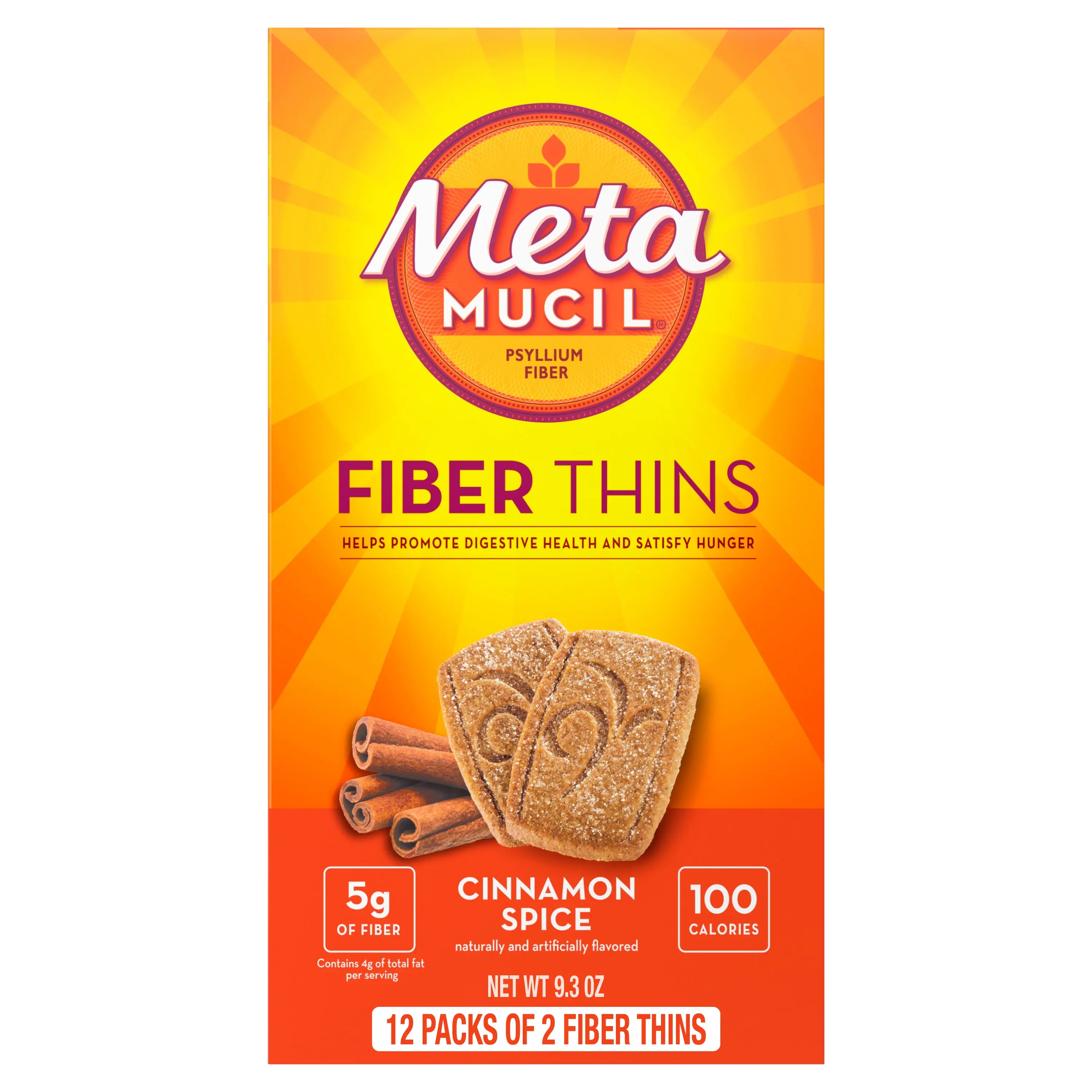 Metamucil, Fiber Thins, Fiber Snack for Adults, Cinnamon, 48ct, Plant Based Psyllium Husk Fiber, 5g Fiber per serving, Good source of fiber
