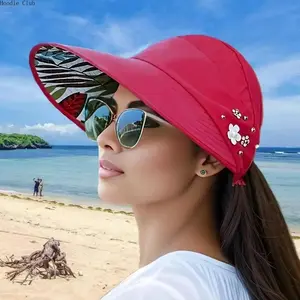 Women's Foldable Sun Visor Hat UPF 50+ UV Protection Wide Brim Beach Sun Hat Floral Adjustable Lightweight Packable Summer Cap for Travel Vacation Cruise Outdoor Hiking Fishing Beachwear Sun Protection Gift for Women