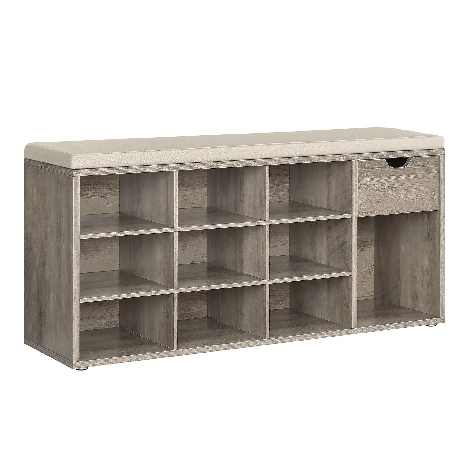 VASAGLE Cushioned Storage Bench with Drawers and Open Compartments for Entryway, Cushioned Seating VASAGLE Cushioned Storage Bench with Drawers and Open Compartments for Entryway, Cushioned Seating