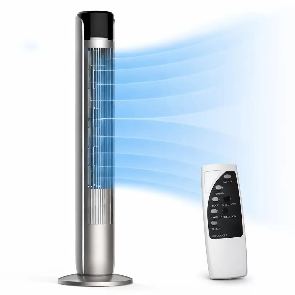 36-Inch Bladeless Oscillating Tower Fan Featuring Remote Control, 5 Speed Settings, 4 Operating Modes, Extremely Quiet at 28Db, 12-Hour Timer, And Portable Design for Home, Bedroom, Or Office Use