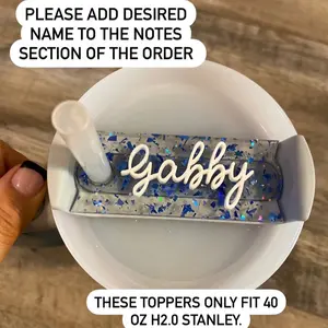 Blue sparkle with white font Stan name tag
