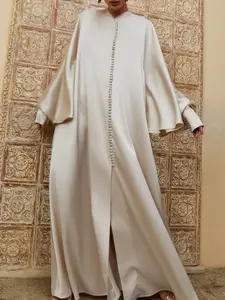 Women's Batwing Sleeve Split V Neck Kaftan, Elegant Long Sleeve Maxi Dress, Women's Islamic Clothing for Daily Wear, Muslim Women Gowns