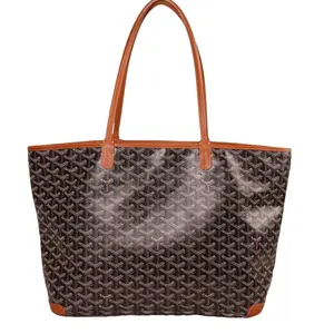 Pre-owned Goyard Goyardine coated canvas with leather trim Tote Bags Saint Louis Tote Black with tan leather trim Pristine S009260226019