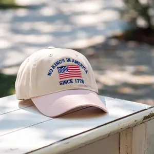 Embroidered Hat Gift For Anti MAGA, No Kings In America Embroidered Hat, Anti Trump 6-Panel Hat, Protest Hat, 4th Of July Liberal Hat