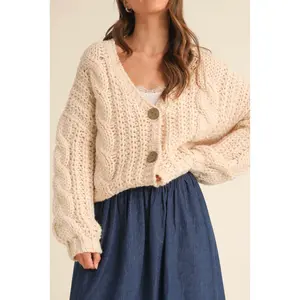 Cecelia Cable Knit Cardigan in Cream