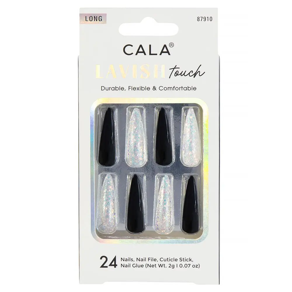 CALA Lavish Touch | long Stiletto Black/White Press On Nails