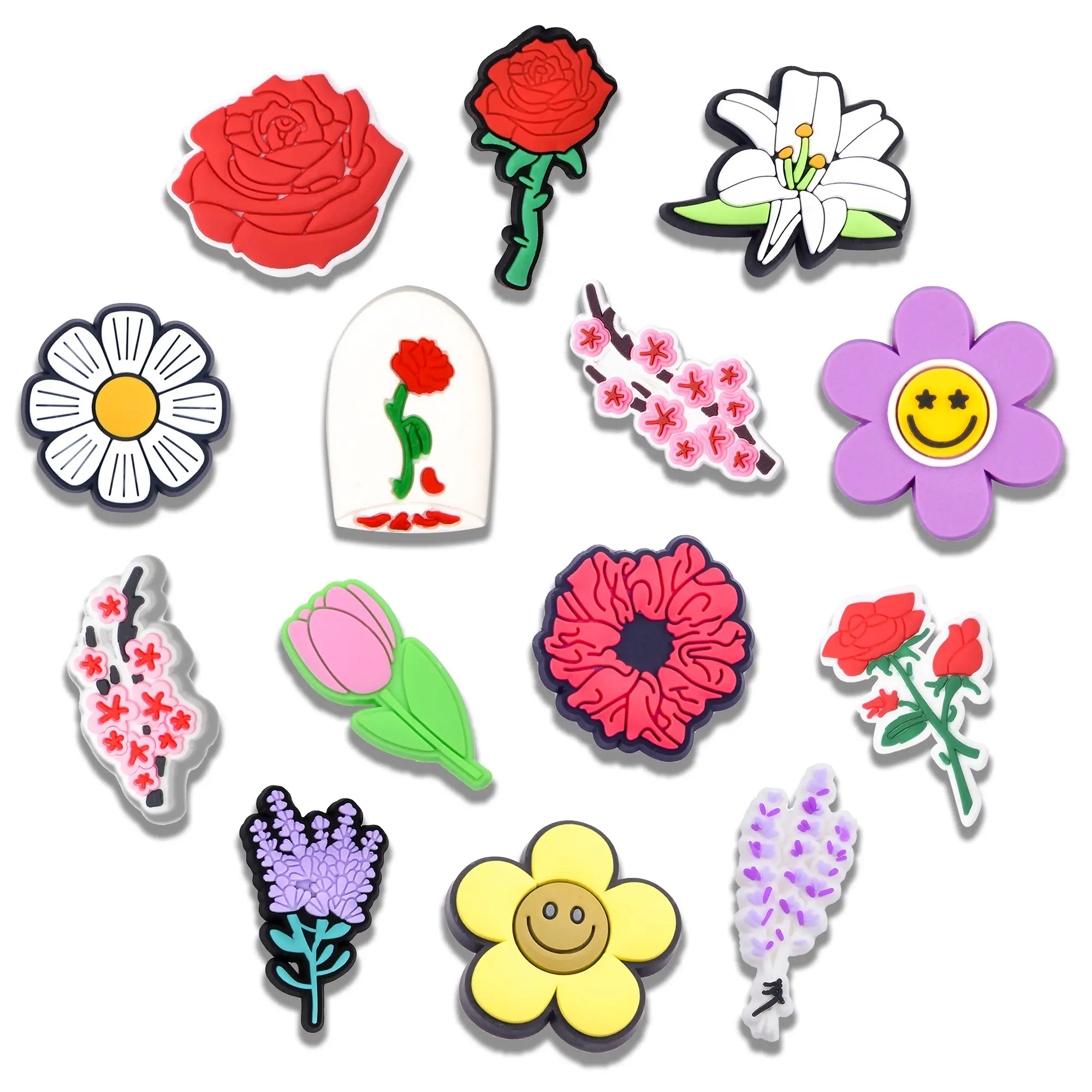 Flower Floral Croc Charms 14PCS PVC Clog Pins Accessories Party Favors Birthday Gifts Holidays Decoration for Boys Women Girls