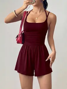 Women's Casual Fit Ruched Knitted Sleeveless Dress Shorts, Perfect for Daily Wear & Outdoor Activities, Summer, Y2K Style, Comfortable Home & Outdoors