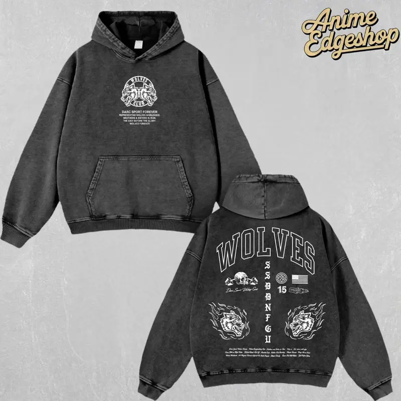 Wolves Club Darc Sport Hoodie & T-Shirt | Heavyweight Vintage Streetwear, Retro Wolf Varsity Graphic Tee, Brotherhood Iron Family Gift for Fitness & Hiphop Fans Thick Tops