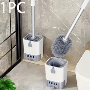 Wall Mounted Toilet Brush Set with Long Handle, Flexible Design, Easy Clean Bathroom, Durable Plastic, Reusable, Includes Holder, Bathroom Cleaning Tool