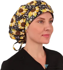 Stylish Banded Bouffant Ponytail Scrub Cap - BEEutiful Sunflowers