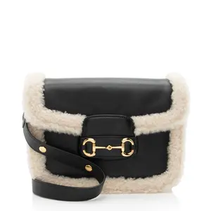 Pre-owned GUCCI Leather Crossbody Bags Shearling Horsebit 1955 Small Bag
