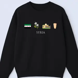 Syria Icons Adult Sweatshirt, Hoodie, T-Shirt Syria Flag Tee, Middle Eastern Graphic Shirt, Cultural Top, Syria Apparel, Syria Design