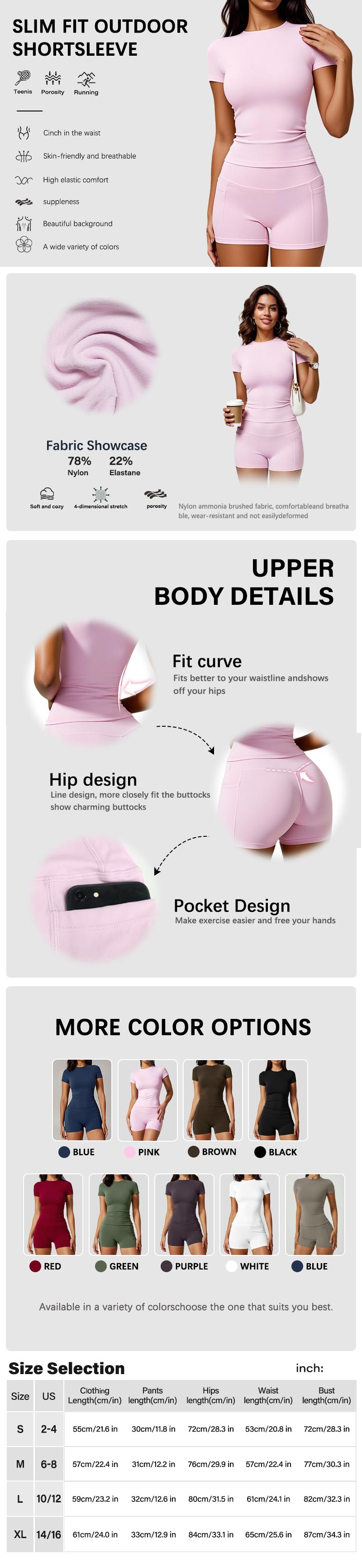 NVWA Women's 2-Pcs Matching Gym Sports Set - Round Neck T-Shirt, High Waist Pocket Shorts, Cooling Quick-Drying Figure-Flattering Minimalistic Activewear, Women's Clothes for Yoga, Summer Outdoor Use