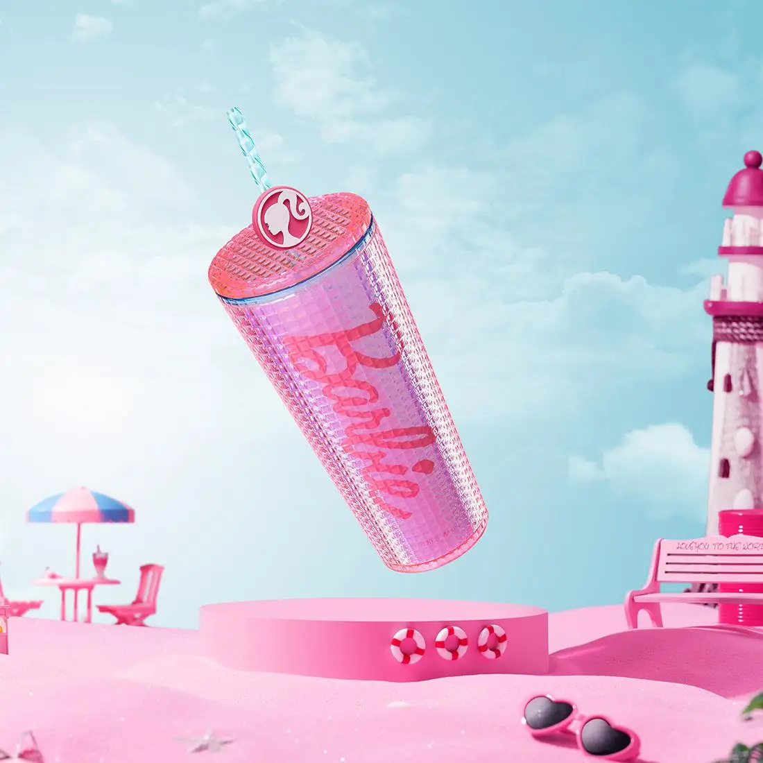 Barbie Daylight Shiny Series Double Layer Drinking Bottle 775mL Large Capacity Water Bottles With Straw Cute Portable Bottle Glossy Design Birthday Gi