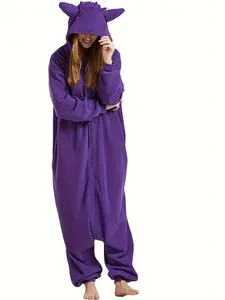 Cartoon Onesie Pajamas Unisex Adult Halloween Cosplay Animal One-Piece Costume Sleepwear (Purple)