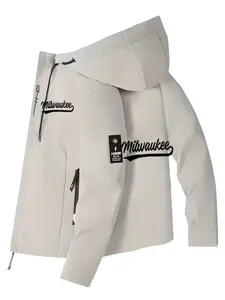 Men's & Women's Fashion Long Sleeve Jacket with Milwaukee Letter Print, Zipper Pockets, Casual Hooded Design, Polyester, Spring & Fall