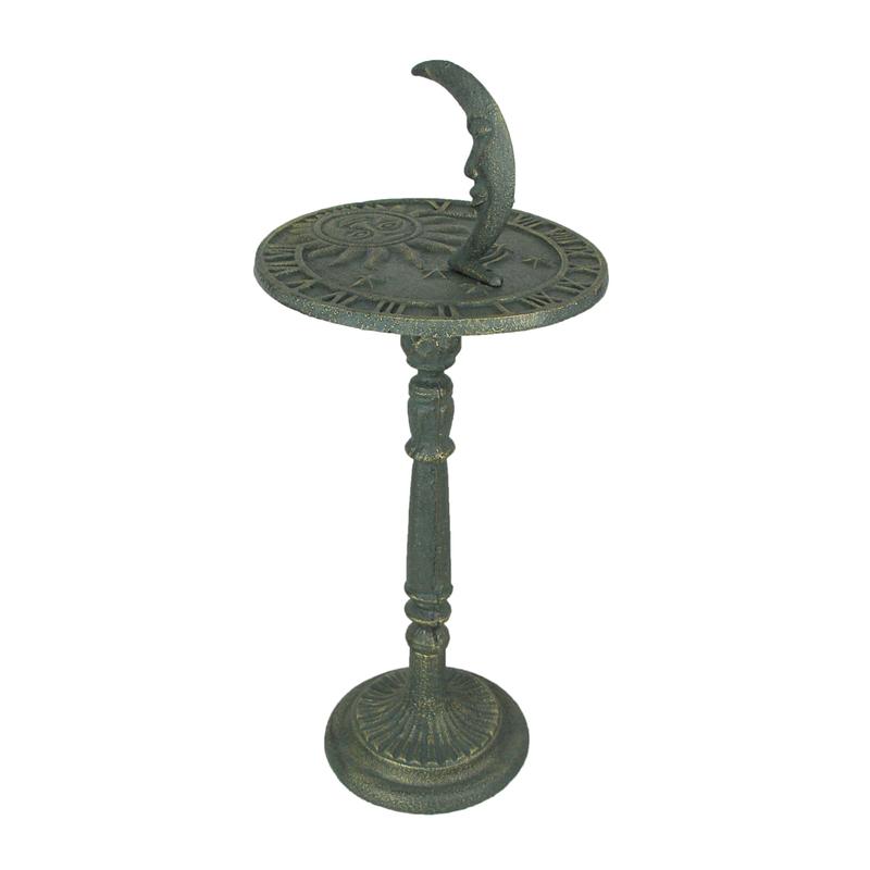 23in Verdigris Sun, Moon, Stars Sundial - Cast Iron Celestial Garden Art