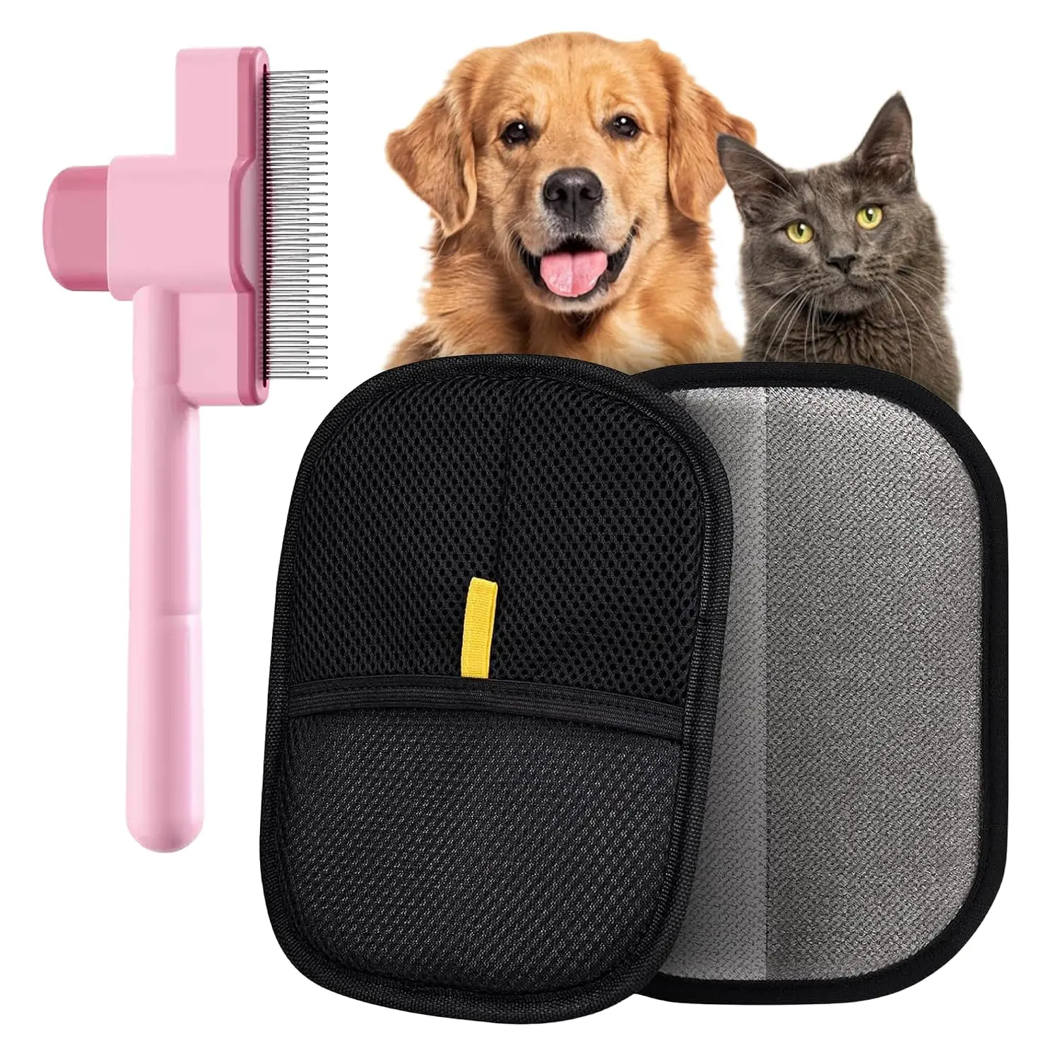 Pet Hair Removal Glove & Comb for Cats and Dogs | 2-in-1 Grooming & Deshedding Glove with Gentle Silicone Brush for Shedding, Bathing & Massage