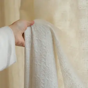 1pc Scandinavian High-GSM Cream Linen Punching Curtain - Textured Grid & Solid Texture, Sleek Vibe for Living Room/Bedroom/Balcony, Minimalist Decor, Multi-Window Fit