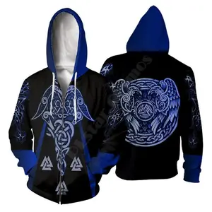 Men's Casual Fashion Cosplay Zipper Pullover Sweater Viking Warrior 3D Printed Anime Sweater