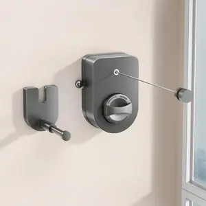 Retractable Clothesline Indoor, Non-Sagging Clothes Line Outdoors, 13.7 Ft Heavy Duty Clothesline with Telescopic Hanging Rod, Wall Mounted Space-Saving Laundry Line (Gray)