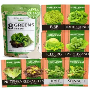 8 Lettuce & Salad Greens Seed Vault - 4,000+ Non-GMO Vegetable Seeds for Outdoors or Indoors - Seeds for Planting Hydroponic Garden