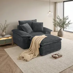 Oversized Corduroy Chaise Lounge Sofa with Removable Ottoman Multifunctional Design Comfortable Reading Armchair for Living Room & Bedroom High-Quality Double-Layer Seat Cushion