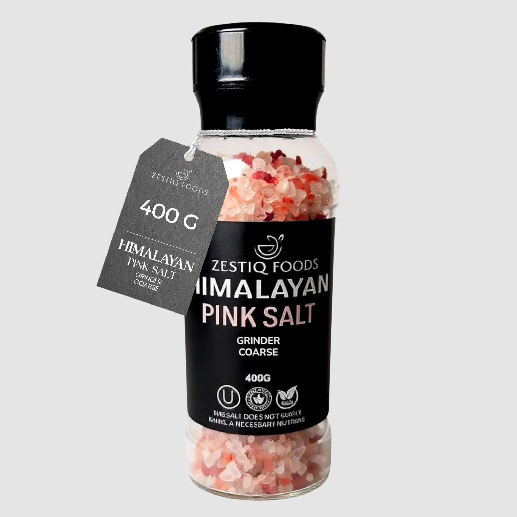 100% Organic Himalayan Pink Salt - Coarse Grinder for Cooking & Seasoning | 400g Bottle