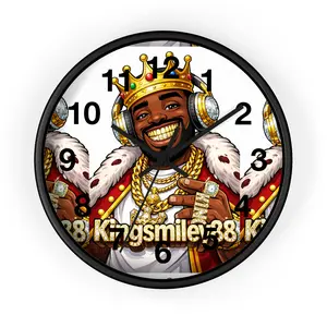 Smiling King Cartoon Wall Clock | Crowned DJ Character, Bling Illustration