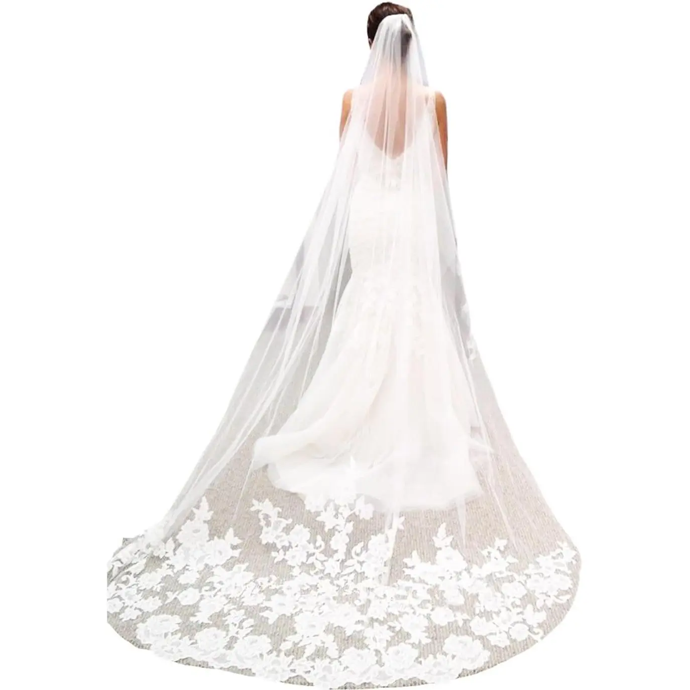 Wedding Veils Cathedral Bride Veil Embroidery Lace Edge Bridal Veil with Comb 1 Tier 118" Veils for Women Wedding