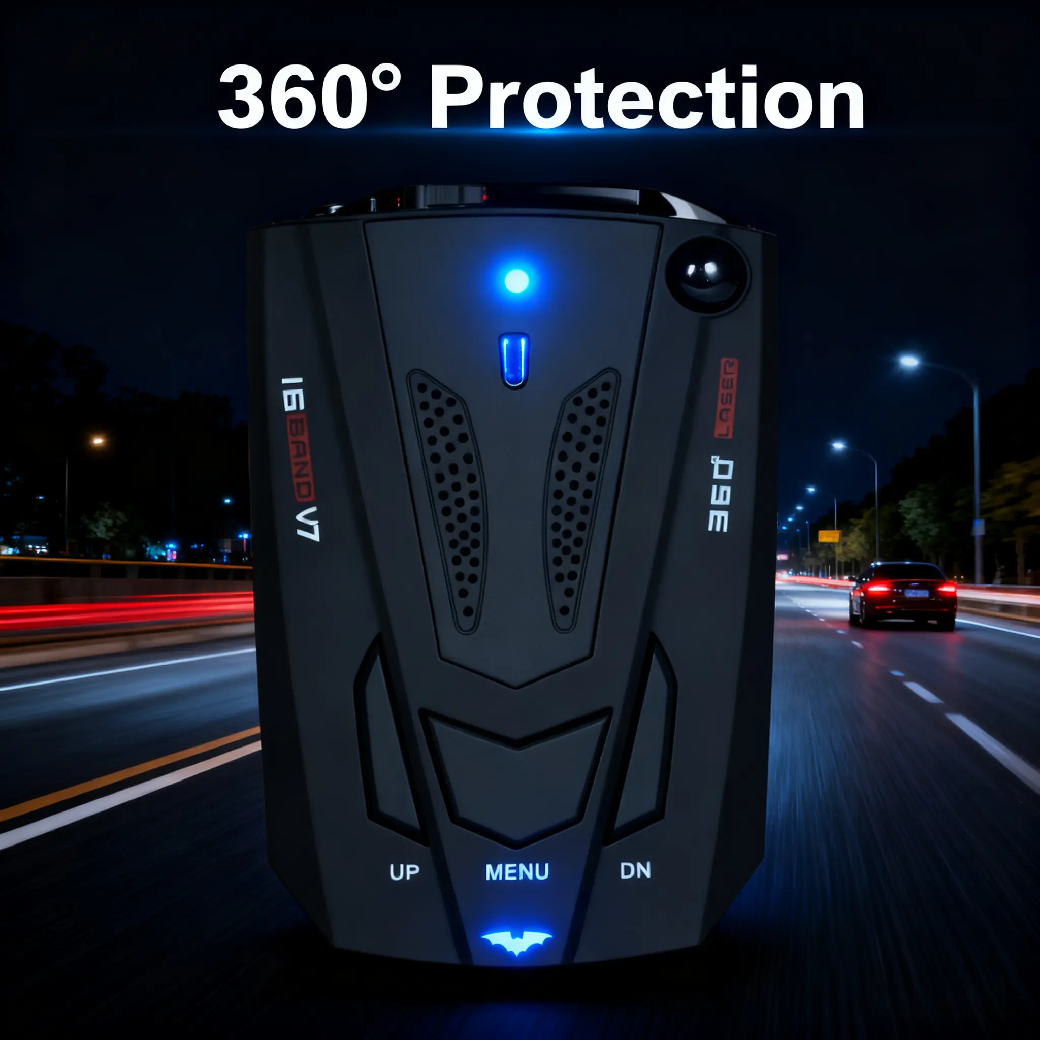 V7 16-Band Automotive Radar Laser Warning Detector, LED Screen, City & Highway Modes, Dashboard Mount Vehicle Safety Alert Device